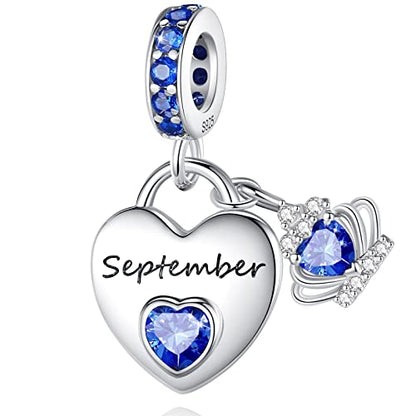Birthstone Charms for Charms Bracelet: 925 Sterling Silver Heart Dangle Charms for Bracelets and Necklaces, Birthday Mother's Day Christmas Gifts For Women. - color: September