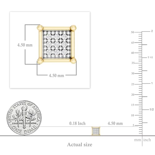 Dazzlingrock Natural Round White Diamond Square Shaped Unisex Stud Earrings | 0.06 Ctw | 925 Sterling Silver - color: Yellow Plated 925 Sterling Silver, size: Screw Back