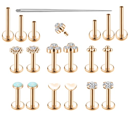 16G Monroe Lip Piercing Jewelry Labret Studs Tragus Hoop Earrings Nose Piercing Flat Back Helix Earring - color: rose gold, size: 16G*6mm
