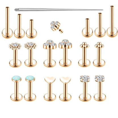 16G Monroe Lip Piercing Jewelry Labret Studs Tragus Hoop Earrings Nose Piercing Flat Back Helix Earring - color: rose gold, size: 16G*6mm