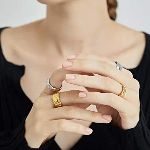 Shapes Studio 18k Gold Plated Rings for Women,Crush Wide Band Gold Plated Ring, Stacking Rings, Wedding Band Minimalist Style - color: Gold Wide