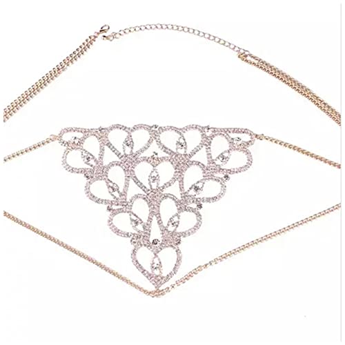 Women Sexy Rhinestone Waist Body Chain Bikini Thong Panties Crystal Body Chain Jewelry (Gold) - color: Heart