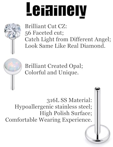 20/18/16G Threadless Nose Rings Flat Back Stud Earrings Piercing Jewelry for Women Men 6/7/8mm Push In Bar Cartilage Tragus Lip Medusa Monroe Labret Stud Hypoallergenic Surgical Steel - size: 18g*6/7/8mm