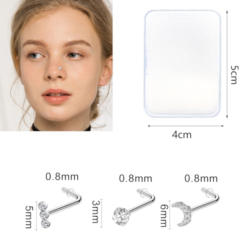 36-44 Pcs 18G 20G Nose Rings Studs Nose Rings for Women Nose Piercings Jewelry Surgical Stainless Steel Nose Studs Moon Star Heart Butterfly Hypoallergenic Body Piercing Jewelry for Women Men - color: 20G Colorful A-L Shape- 44 Pcs