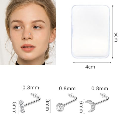 36-44 Pcs 18G 20G Nose Rings Studs Nose Rings for Women Nose Piercings Jewelry Surgical Stainless Steel Nose Studs Moon Star Heart Butterfly Hypoallergenic Body Piercing Jewelry for Women Men - color: 20G Colorful A-L Shape- 44 Pcs
