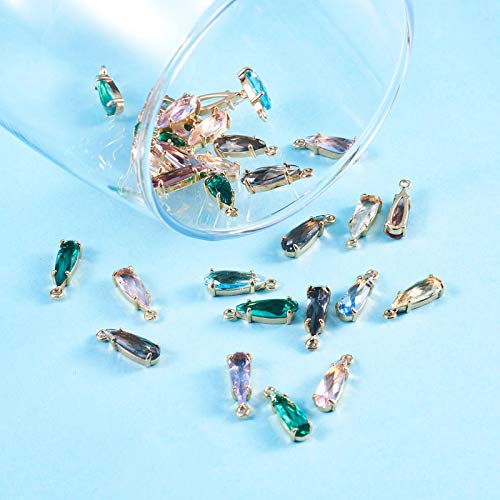 FASHEWELRY 50Pcs Teardrop Faceted Glass Pendants Mixed Colors Crystal Glass Dangle Oval Drop Bead Charms with Golden Open Back Settings for Jewelry Craft Making - color: Mixed Colors Teardrop-1