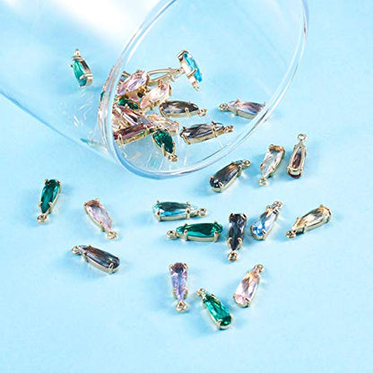 FASHEWELRY 50Pcs Teardrop Faceted Glass Pendants Mixed Colors Crystal Glass Dangle Oval Drop Bead Charms with Golden Open Back Settings for Jewelry Craft Making - color: Mixed Colors Teardrop-1