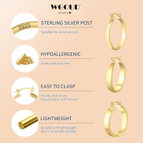 3Pairs 14K Gold Plated Chunky Hoop Earrings Set for Women, Trendy Hoop Earring 925 Sterling Silver Post - Hypoallergenic Thick Lightweight Twisted Hoops Dainty Gold Earrings for Women Jewelry Gifts - color: Gold 01