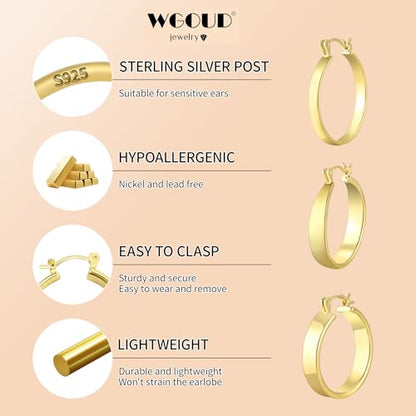 3Pairs 14K Gold Plated Chunky Hoop Earrings Set for Women, Trendy Hoop Earring 925 Sterling Silver Post - Hypoallergenic Thick Lightweight Twisted Hoops Dainty Gold Earrings for Women Jewelry Gifts - color: Gold 01