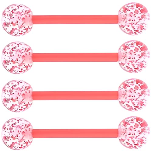 Sequin Barbell Piercing Set for Men Women 14 G Acrylic Tongue Ring Jewellery Long Cute Nipple Piercings Bars Kit Hypoallergenic Flexible Stud 4 pcs Body Jewelry Size 16 MM - color: Red