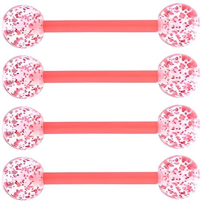 Sequin Barbell Piercing Set for Men Women 14 G Acrylic Tongue Ring Jewellery Long Cute Nipple Piercings Bars Kit Hypoallergenic Flexible Stud 4 pcs Body Jewelry Size 16 MM - color: Red