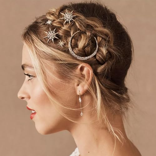 BARTOSI Moon Star Hair Clips Vintage Rhinestone Hair Pins Celestial Hair Accessories for Women and Girls (Pack of 3) (Bronze) - color: Bronze