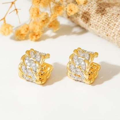 Gold Ear Cuff Earring for Women 14K Gold Plated Cubic Zirconia Non-Pierced Clip on Cartilage Chunky Ear Cuffs Hypoallergenic Jewelry - style: twist / pair