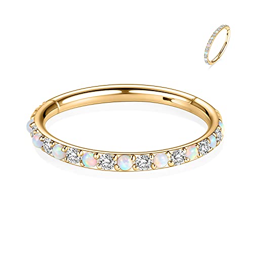 FUNLMO 20G 18G 16G 12G Nose Ring Hoop Conch Rook Daith Helix Tragus Piercing Jewelry 316L Surgical Steel Cartilage Earring Conch Hoop Earring Septum Jewelry Belly Lip Ring 5mm to 14mm - color: Gold-CZ&Opal, 1pc