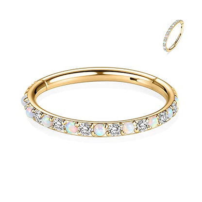 FUNLMO 20G 18G 16G 12G Nose Ring Hoop Conch Rook Daith Helix Tragus Piercing Jewelry 316L Surgical Steel Cartilage Earring Conch Hoop Earring Septum Jewelry Belly Lip Ring 5mm to 14mm - color: Gold-CZ&Opal, 1pc