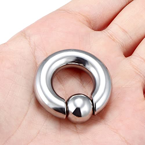 12G 10G 8G 6G 4G 2G 0G 00G Large Septum Rings Gauges Earrings Hoops 316L Surgical Steel Spring Action Captive Bead PA Ring CBR Septum Nose Rings Piercing Jewelry for Women Men - color: Silver, size: 0G=8mm Inner Dia: 9/16" (14mm)