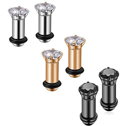 Gabry&jwl 6Pcs Lightweight Ear Gauges Plugs Ear Tunnels 2G 4G 6G 8G 6mm 5mm 4mm 3mm 316L Stainless Steel Body Piercing Plugs Prong Set CZ Ear Stretcher Expander Plugs with Rubber O-Rings - style: D01:3Pairs(8G=3mm)