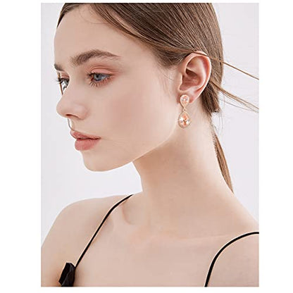 Pave Teardrop Earrings for Wedding Sterling Silver Double Pear Shaped CZ Cubic Zirconia Crystal Rhinestone Birthstone Dangle Earrings Bridal Jewelry for Bride Bridesmaids - color: Champagne-14K Gold Plated