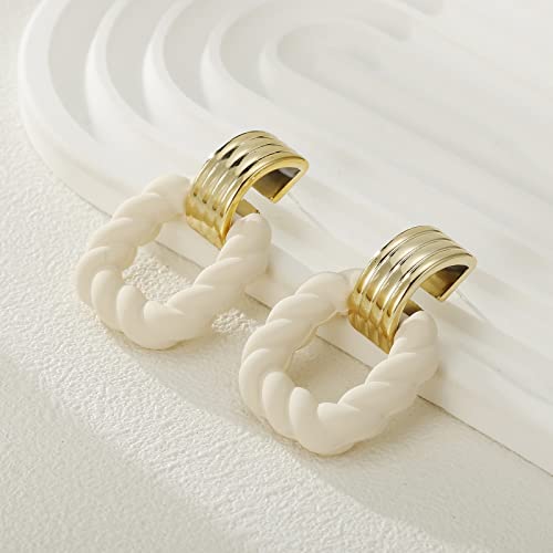 RUOFFETA Rectangle Earrings for Women, Acrylic Square Earrings Twisted Geometric Statement Jewelry - color: Cream Gold