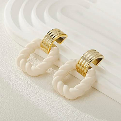 RUOFFETA Rectangle Earrings for Women, Acrylic Square Earrings Twisted Geometric Statement Jewelry - color: Cream Gold