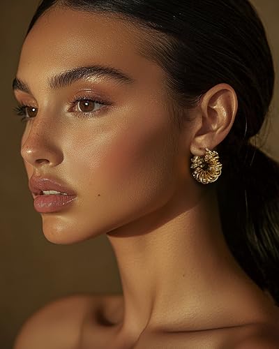 18K Gold Plated Chunky Curve Twisted Open Hoop Statement Stud Earrings with CZ for Women by SNGIA, Large Handmade Spiral Texture Braided Formal Trendy Hoop Jewelry Gifts, Big Circle Geometric Shell Beachy Vacation Fashion Hanging Earrings Accessories, Vin