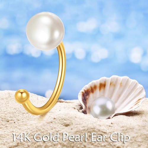 KECHO 14K Gold Ear Cuff Earrings Hypoallergenic Non Piercing Cartilage Earring Jewelry Gifts for Women - style: Pearl