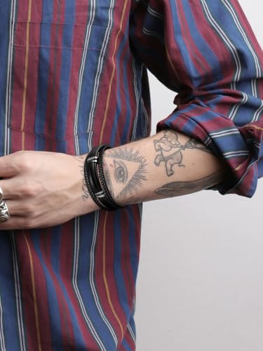Mens Black Leather Obsidian/Turquoise/Tiger Eye/Red Agate Bracelet–Braided Multi‑Layer Wristband Cuff Bangle Bracelet with Stainless Steel Clasp Gift Jewelry Box Included - color: Obsidian Stone, size: 9in(Fits larger wrists)