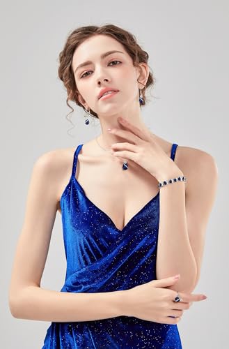 GZWHD Jewelry Set for Women CZ Earrings Necklace Ring Bracelet Set Prom Party Wedding Jewelry Gift for Mother Friend Wife - color: A-Blue