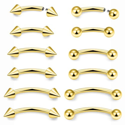 Eyebrow Piercing Jewelry Internally Threaded Surgical Steel Curved Barbell Tiny Eyebrow Ring Vertical Labret Lip Jewelry Ear Rook Navel Small Belly Button Ring for Women Men 18g 16g 14g - color: goldrtone,16g