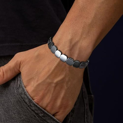 Hematite Bracelet for Men, Natural Hematite Stone Handmade Braided Rope Bracelets Healing Grounding Balance Inspirational Jewelry Birthday Gift for Him - color: Hematite-1