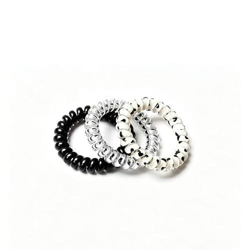 Elastic Coil Hair Ties 4PCS, Telephone Cord Hair Bands, Strong Hold Spiral Ponytail Holders for Girls, Sports, Skincare & Daily Use (Black-White) - color: Black-White