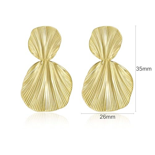 Large Geometric Drop Dangle Earrings for Women Pearl Teardrop Disc Rectangle Oval Fishtail Shell Shaped Textured Dangle Studs Earrings for Women - color: Gold-Shell A