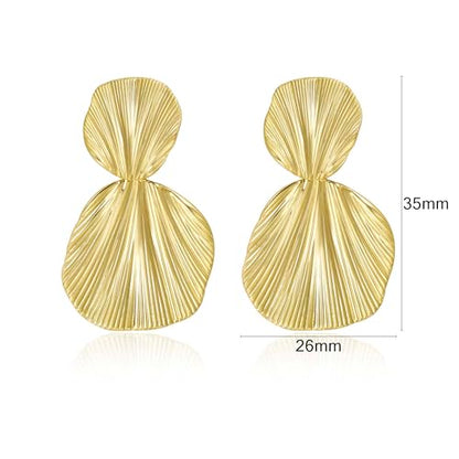 Large Geometric Drop Dangle Earrings for Women Pearl Teardrop Disc Rectangle Oval Fishtail Shell Shaped Textured Dangle Studs Earrings for Women - color: Gold-Shell A