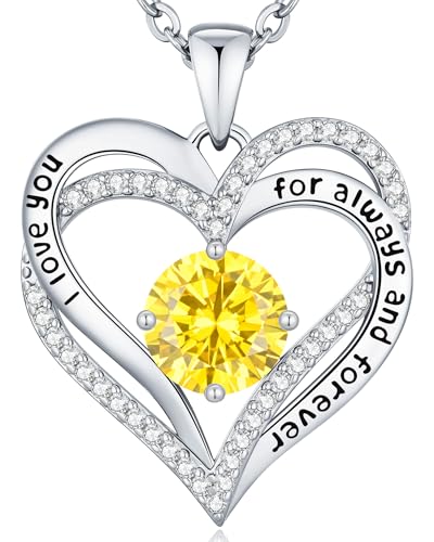 CDE Engraved Forever Love Heart Birthstone Necklace Jewelry Gifts for Women | Hypoallergenic,Nickel-Free & Lead-Free,3 x 3 mm 5A CZ Heart Pendant,Anniversary Christmas Birthday Gift for Girlfriend Wife - color: 11-Nov-WG, style: White Gold Plated
