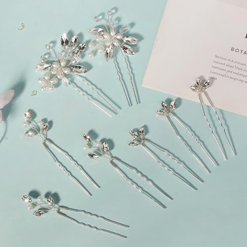 8 Pieces Hair Accessories Bride Hair Pins Rhinestone Bridal Hairpiece for Women Crystal Jewelry for Bridesmaids Flower - color: B Silver