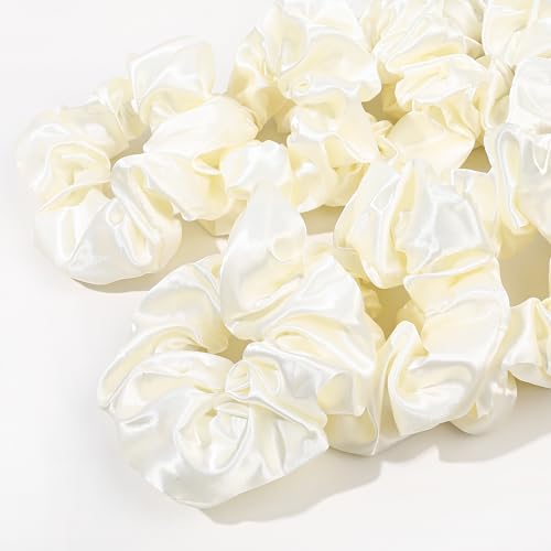 16 Pcs Scrunchies for Women - White Satin Silk Scrunchies for Girls Hair Ties Elastics Bands Ponytail Holder Hair Accessories - color: WHITE