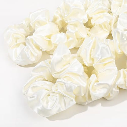 16 Pcs Scrunchies for Women - White Satin Silk Scrunchies for Girls Hair Ties Elastics Bands Ponytail Holder Hair Accessories - color: WHITE