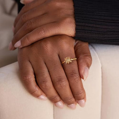 Birth Flower Stacking Ring for Women | 14K Gold Plated Brass, 12 Engraved Floral Motifs, Slim Stack-Ready Band, Available in US Sizes 5-9 - style: Nov.-Chrysanthemum