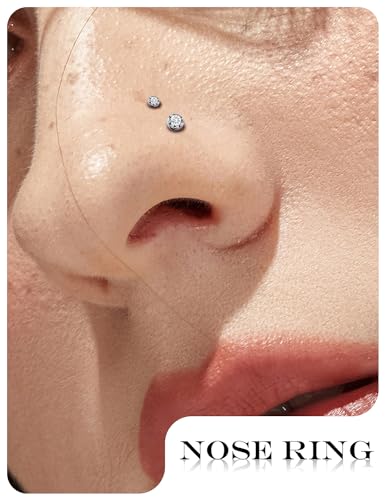 18G 20G 22G Titanium Stainless Surgical Steel Nose Rings Studs for Women L Shaped Nose Studs Screw Nose Ring Piercing Jewelry for Women Men Diamond CZ 1.5mm 2mm 2.5mm 3mm Silver Black Gold - style: 20g/Clear CZ/Straight/Titanium