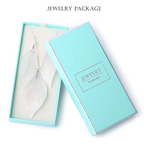 Filigree Long Leaf Pendant Dangle Necklace and Earring Jewelry Set | Beautiful Fashion Delicate Long Leaf Necklace Earrings For Women Trendy Boho - color: B-White Gold Jewelry Set