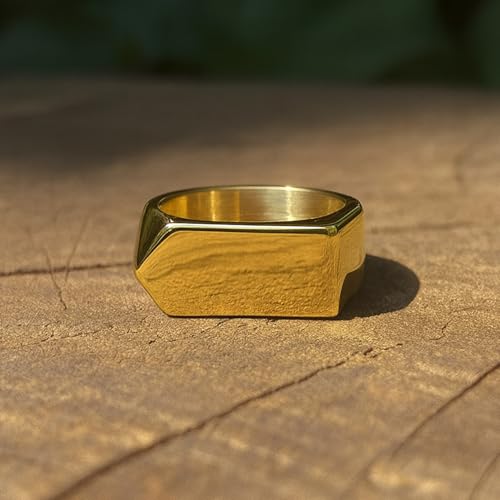 Gold Plated 925 Sterling Silver Signet Ring, Minimal Plain Square Band, Handmade Modern Unisex Pinky Ring for Men & Women, Boho Gift