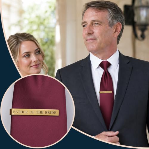 HAWSON Father of the Bride and Groom Tie Clip Best Man Skinny Stainless Steel Marriage Tie Bar Wedding Gift for Man - style: 2“-Golden-Father Of The Bride