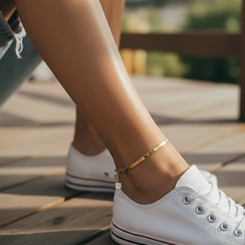Stainless Steel Chain Ankle Bracelet for Women Adjustable Waterproof Anklet - color: Gold / 4mm Herringbone