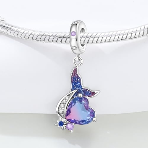925 Sterling Silver Charms Bead for Bracelets Necklaces, Star Moon Crescent Sun Solar Pendent, Blue Ocean Starfish Shells Turtle Crab Starry Sea Cute Jewelry Birthday Gifts for Women Men - style: Mermaid tail charms