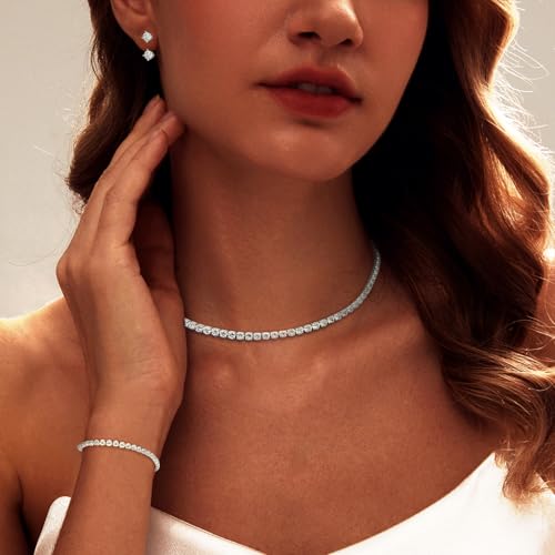 Luxval Tennis Necklace 14K Gold Plated Rhinestone Butterfly Choker Necklaces for women Dainty Zirconia Cut Faux Diamond chain 3mm - color: Silver-2CZ tennis set