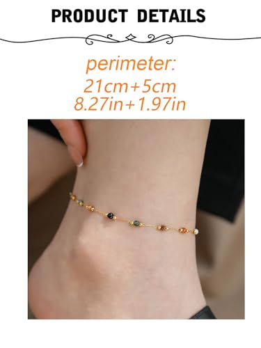 MODRSA Toe Rings for Women Toe Rings and Anklets for Women Toe Ring Adjustable Toe Rings Silver Rose Gold - color: F1-Anklet - Colorful Beads gold