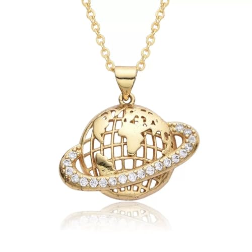 Planet Necklace for Women Gold-Plated Adorned with Saturn Earth Moon and Star Pendants Paired with a Medallion Pendant and Paperclip Chain Choker Adjustable Chain Length Jewelry Gift for Birthdays Dances and Parties - style: Earth