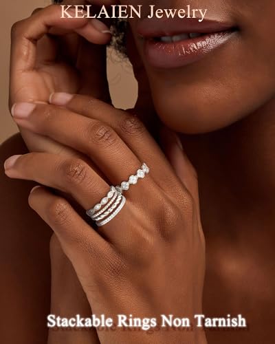 Gold Silver Stackable Rings for Women Non Tarnish Cubic Zirconia Band Ring | 14K Gold Plated,Stacking Chunky Eternity Rings,Dainty Engagement Promise Thumb Rings,Wedding Ring Set,Jewelry Size 6 7 8 9 10 - color: Silver 1