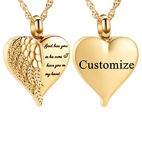 shajwo Cremation Heart Urn Necklace Ashes Jewelry for Women Men Keepsake Pendant Memorial Locket Ash Holder - color: Wing-Customize