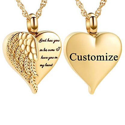 shajwo Cremation Heart Urn Necklace Ashes Jewelry for Women Men Keepsake Pendant Memorial Locket Ash Holder - color: Wing-Customize